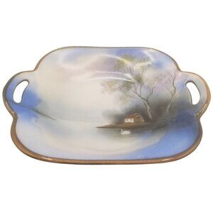 Antique Noritake Hand Painted Decorative Bowl House on Lake Swan Morimura Bros